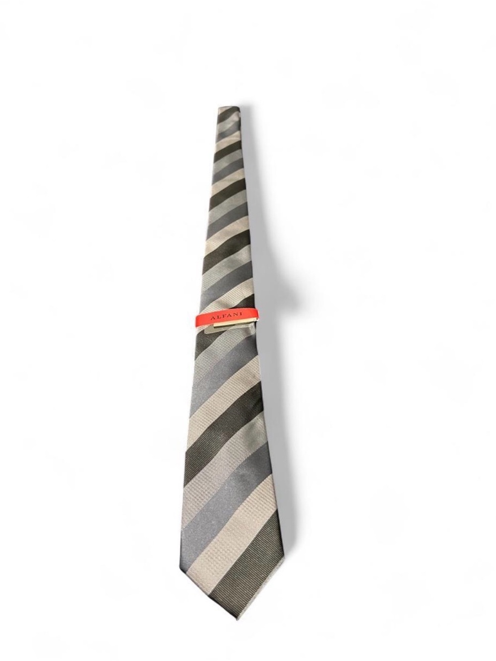 Alfani Silver and Charcoal Diagonal Stripe Tie